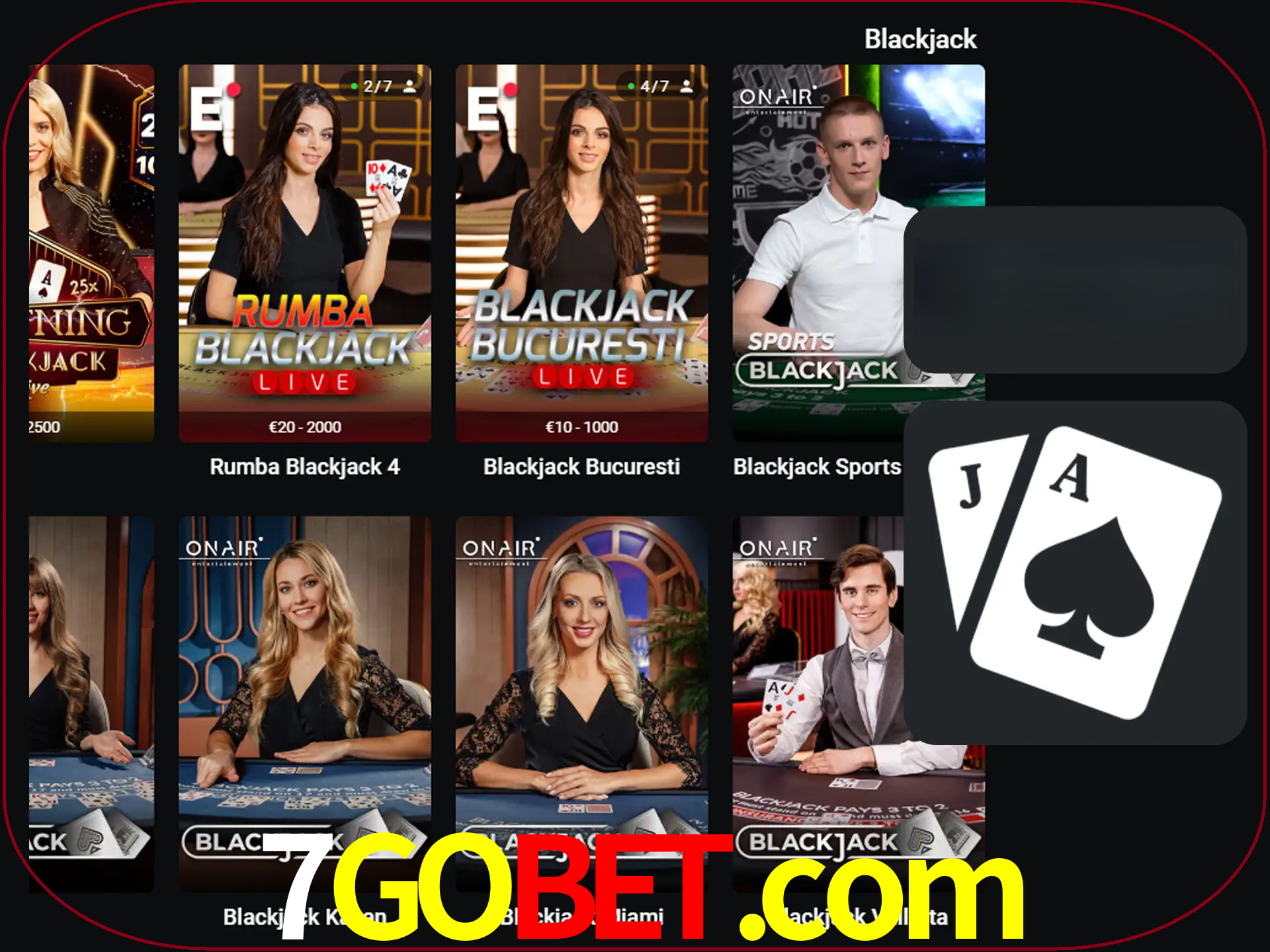 Escolha uma mesa completa de jogadores de blackjack.